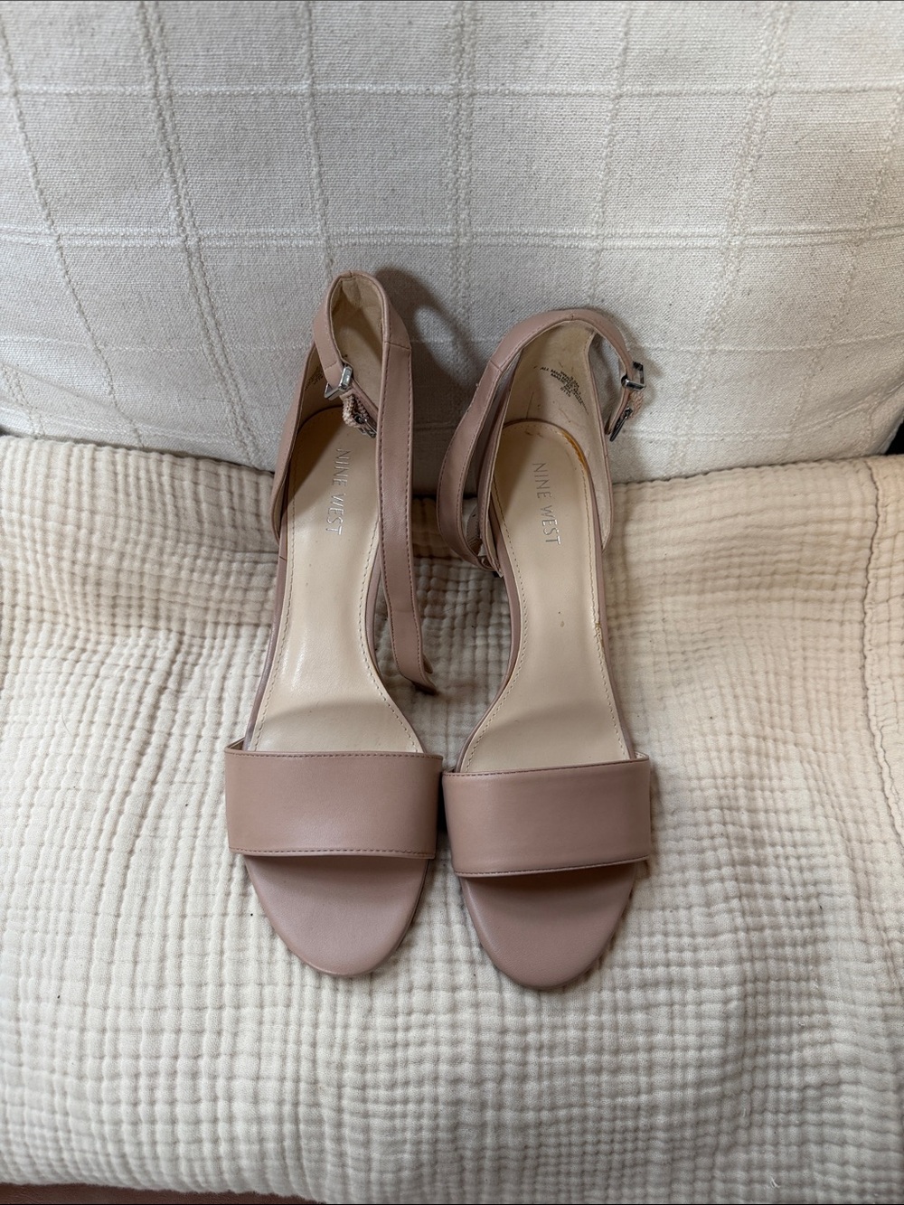 Nine West Blush Nude Ankle-Strap Block Heel Sandals